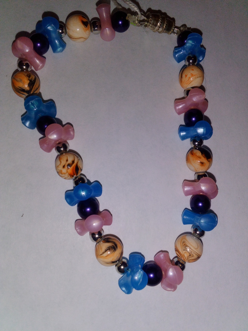 Handmade Multicolor Beaded Bracelet - Pink, Blue & Cream